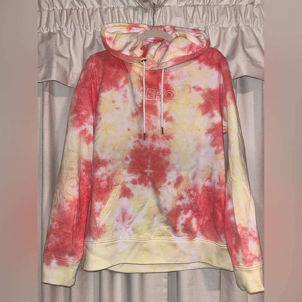 Aeropostale Pink and Yellow Tie-Dye Hoodie